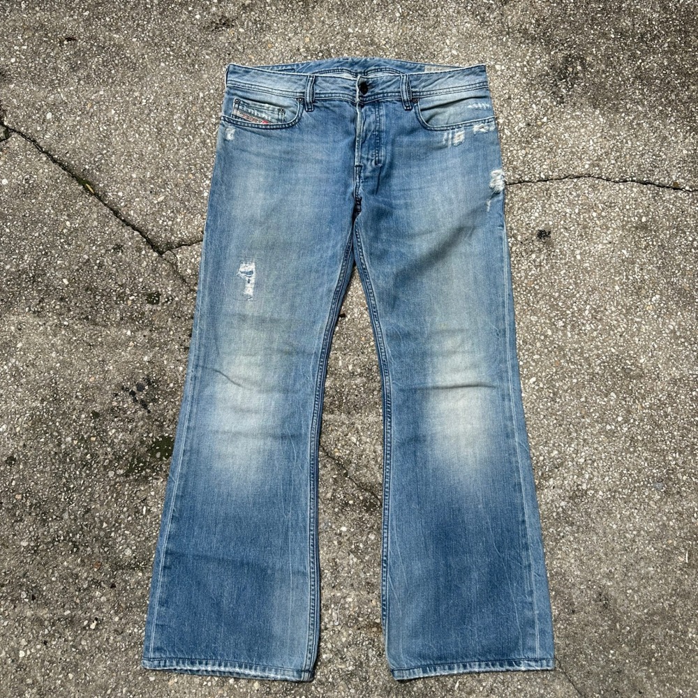 Diesel Zathan Regular Bootcut Jeans Mens 31x30 Light Wash Distressed Blue Denim